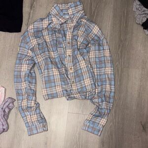 Forever 21 Blue and Cream Plaid Button-Down Shirt